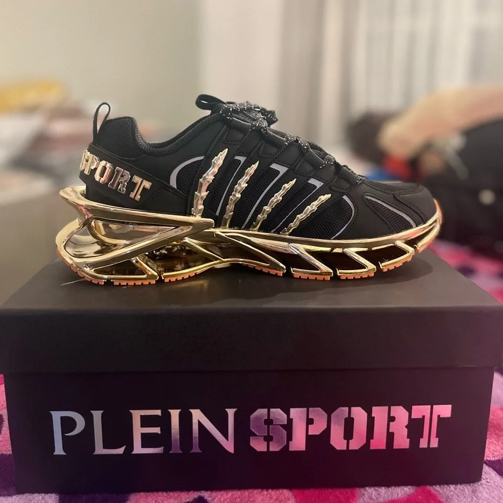 Philipp Plein Sport Black Gold Futuristic Runners with Orange Sole